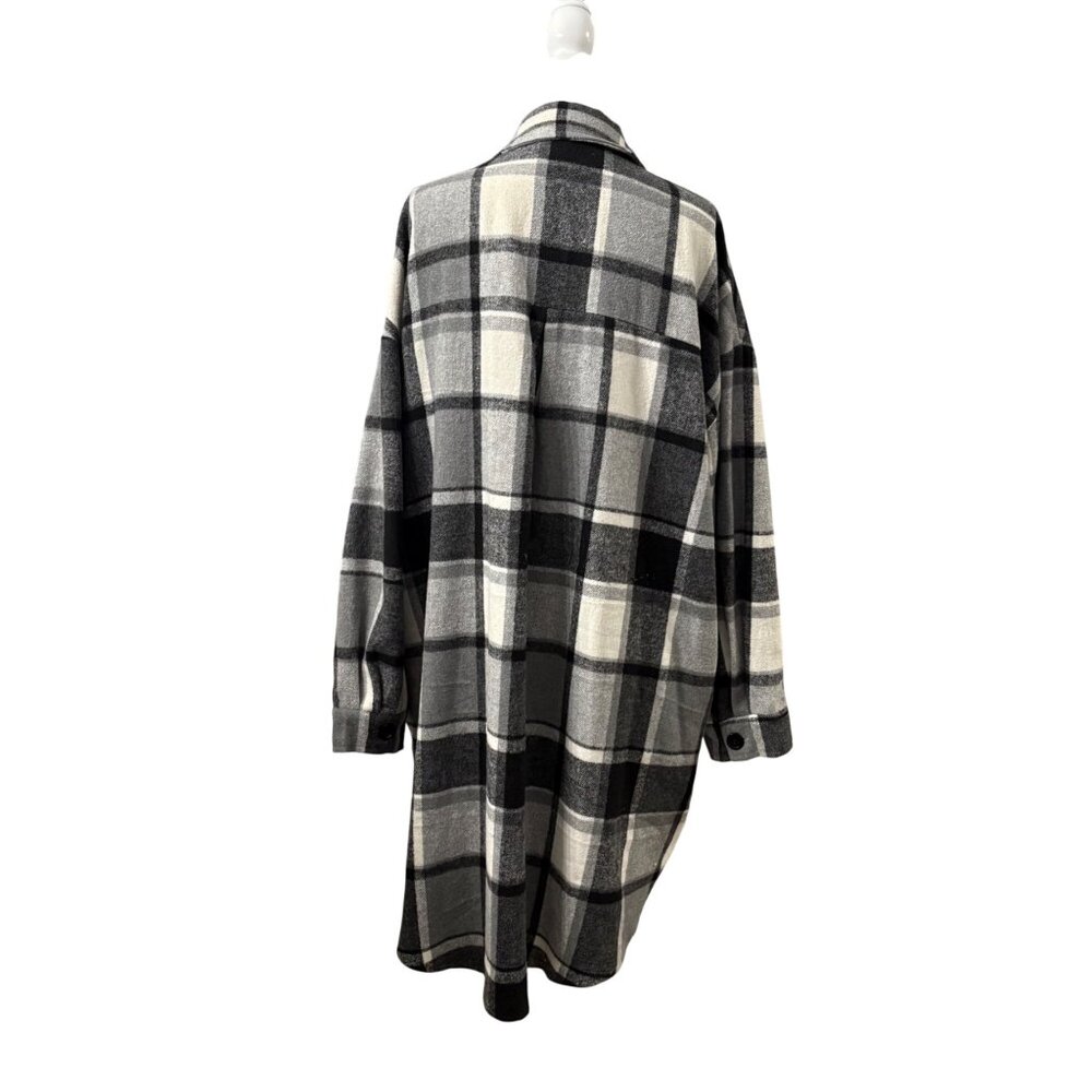 Womens Black & White Plaid Button-Up Plus Size Shacket W/ Pockets Size 20W - Picture 3 of 12